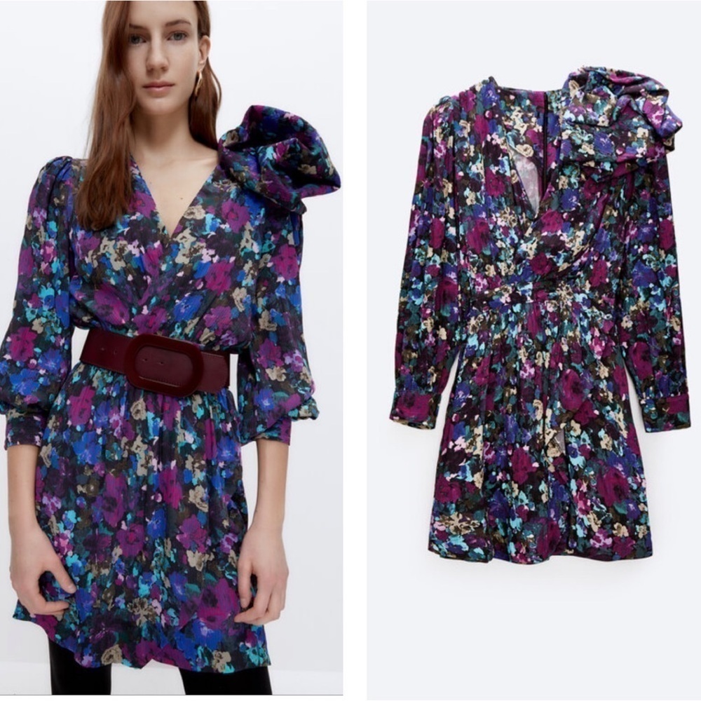 Uterque Floral Vintage Inspired Wrap Retro Mini Dress
